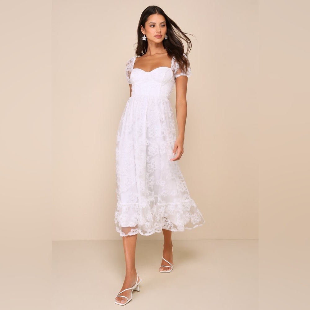 Lulu's White Lace Midi Dress